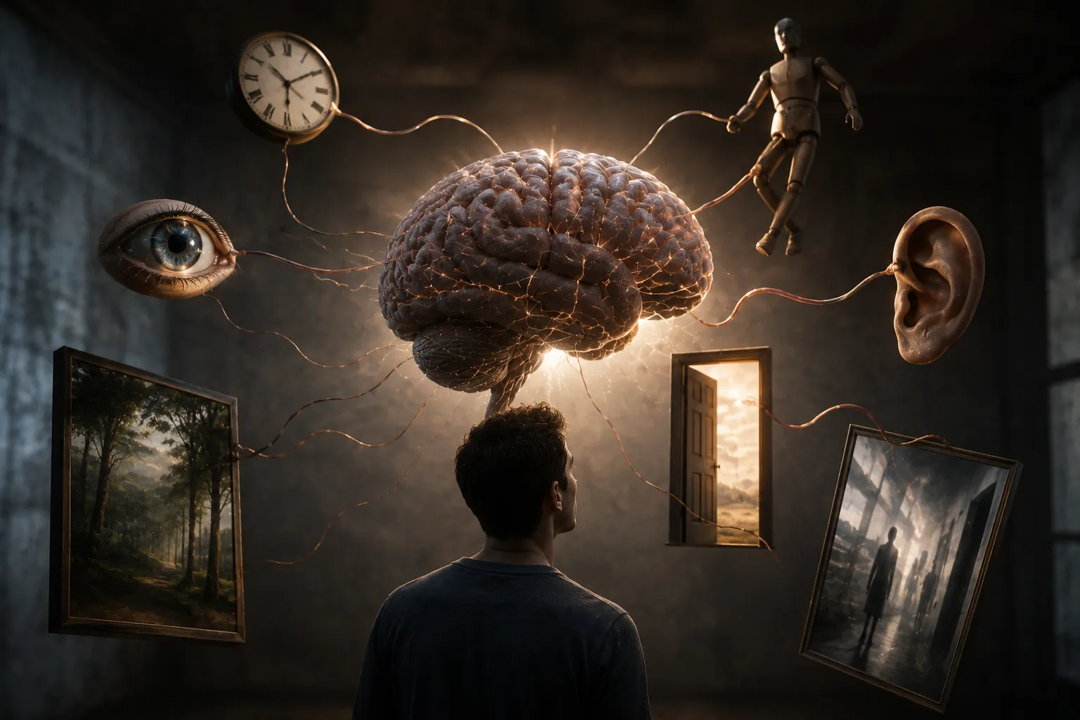Cerebro humano conceptual engañando a los sentidos