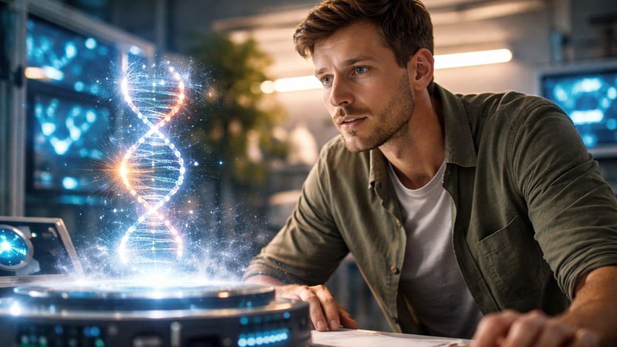 persona observando tecnologia cientifica avanzada en un entorno moderno