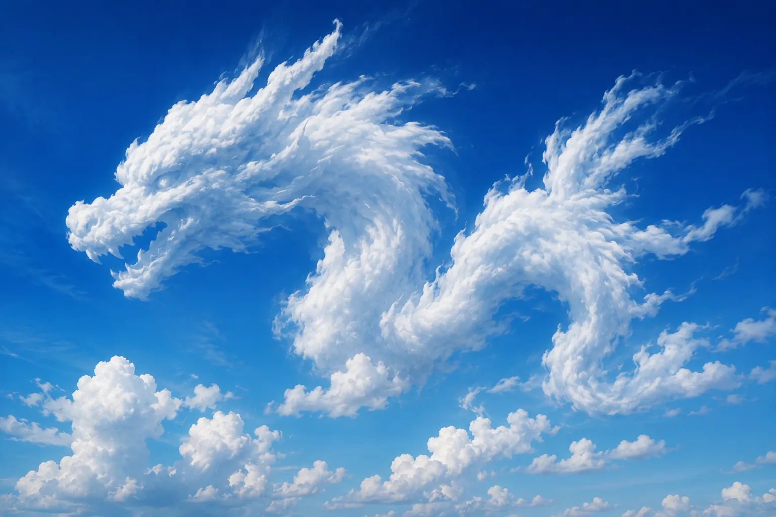 Nube con forma de dragón en el cielo azul