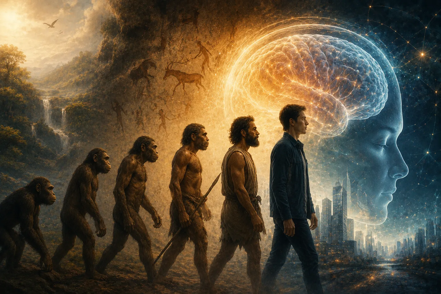 Ilustración de un cerebro humano en evolución
