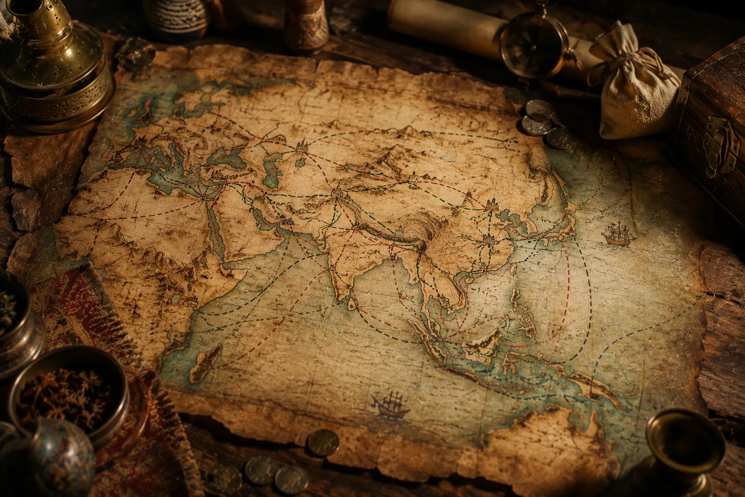 Mapa antiguo de rutas comerciales