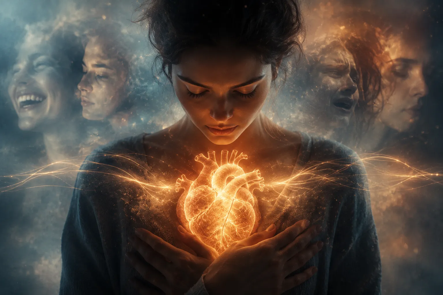 Ilustración de un corazón humano sincronizándose con emociones