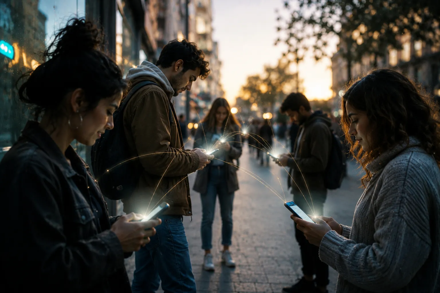 Personas usando dispositivos digitales para comunicarse.