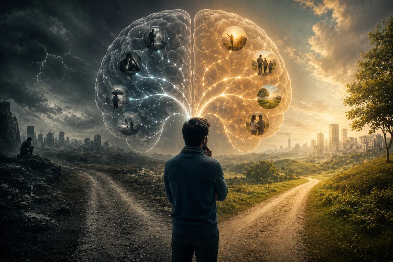 Cerebro humano en proceso de toma de decisiones