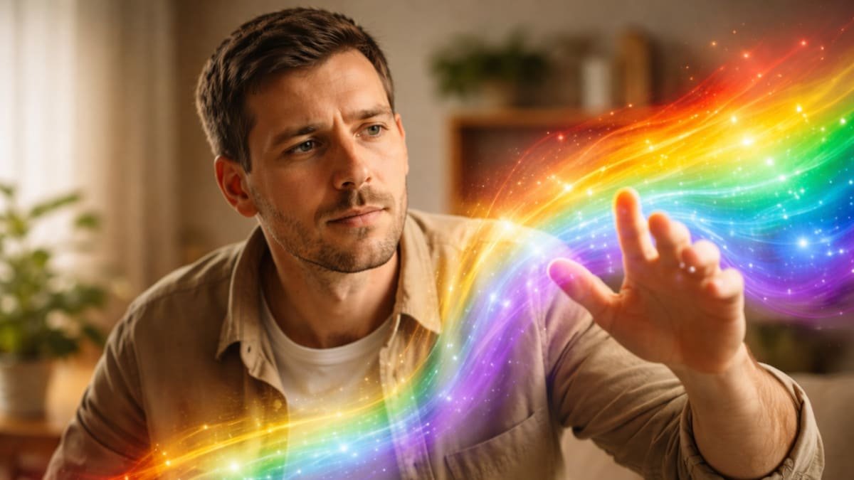 persona interactuando con diferentes colores que influyen en su estado emocional