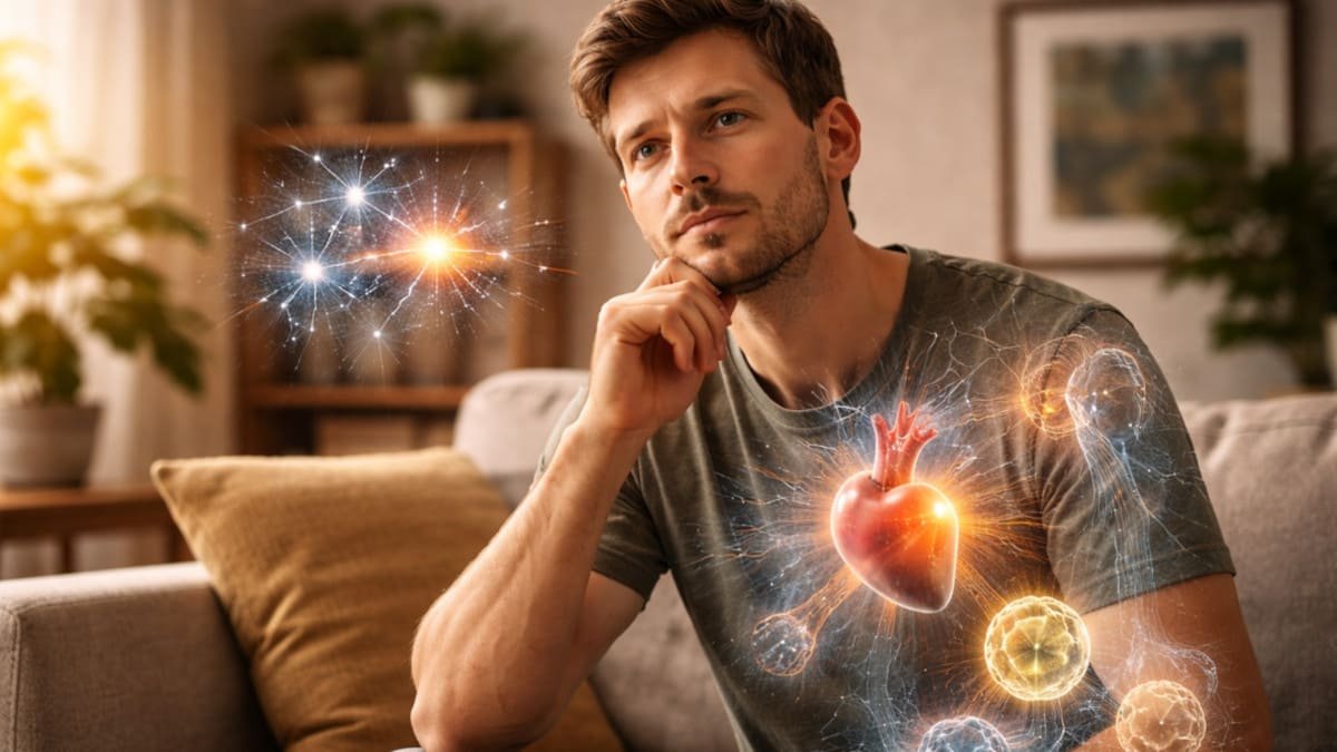 persona reflexionando sobre procesos internos del cuerpo humano en un entorno cotidiano