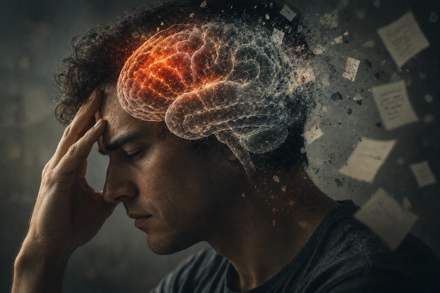 Cerebro ilustrado mostrando signos de cansancio.