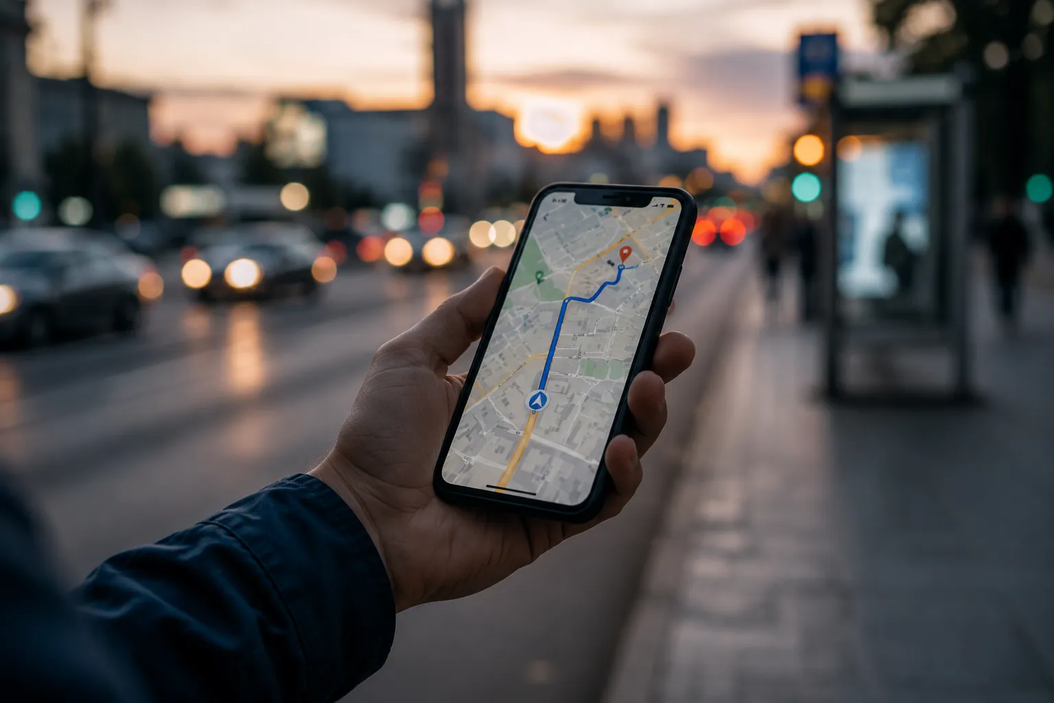 Mapa digital en un smartphone mostrando direcciones
