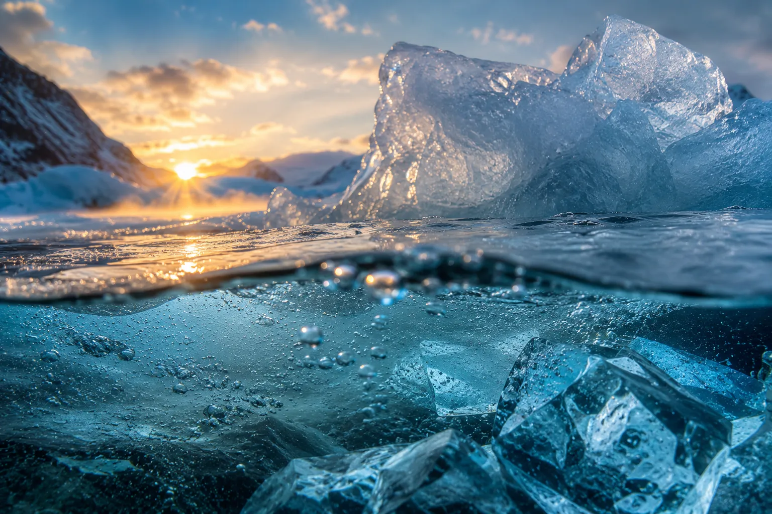 Agua en estado líquido y hielo a temperaturas extremas