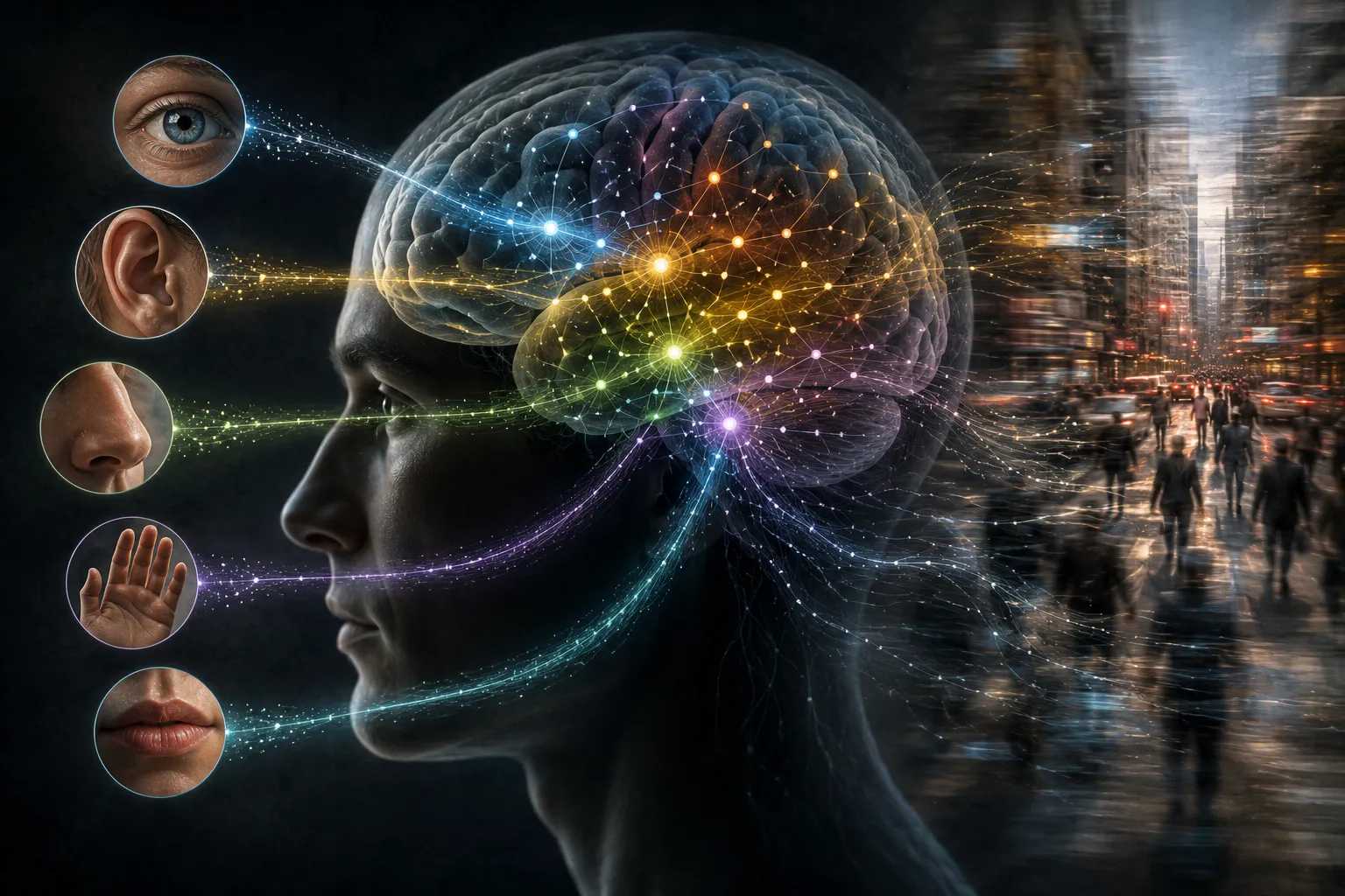 Diagrama del cerebro mostrando procesos sensoriales