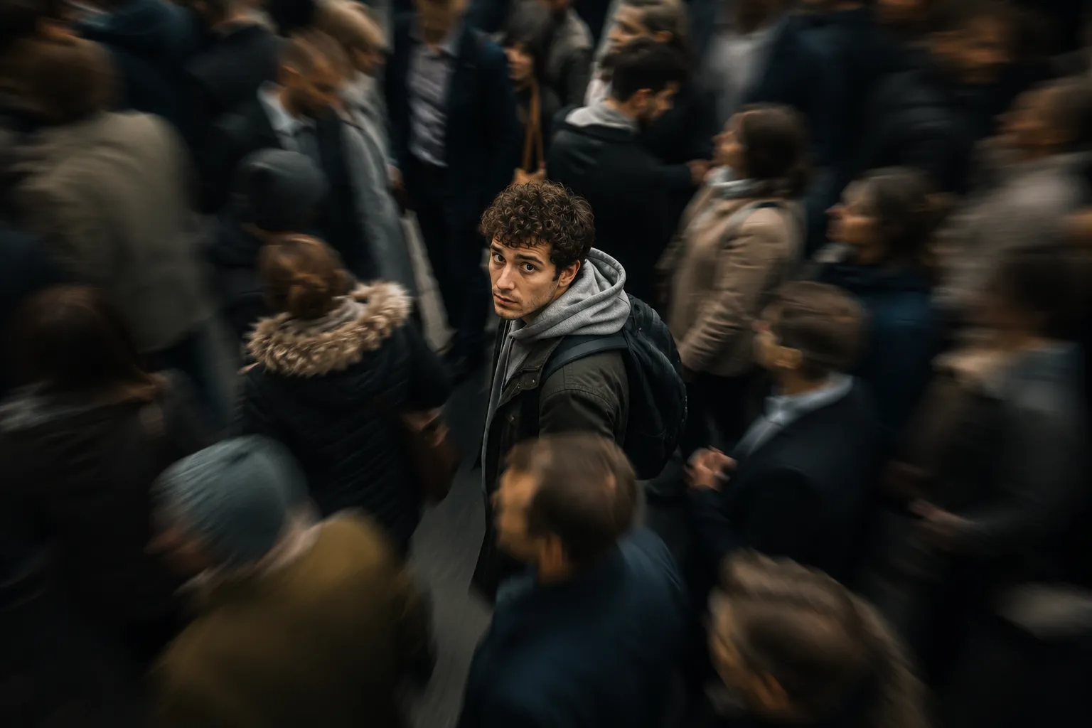 Persona sintiéndose observada en una multitud