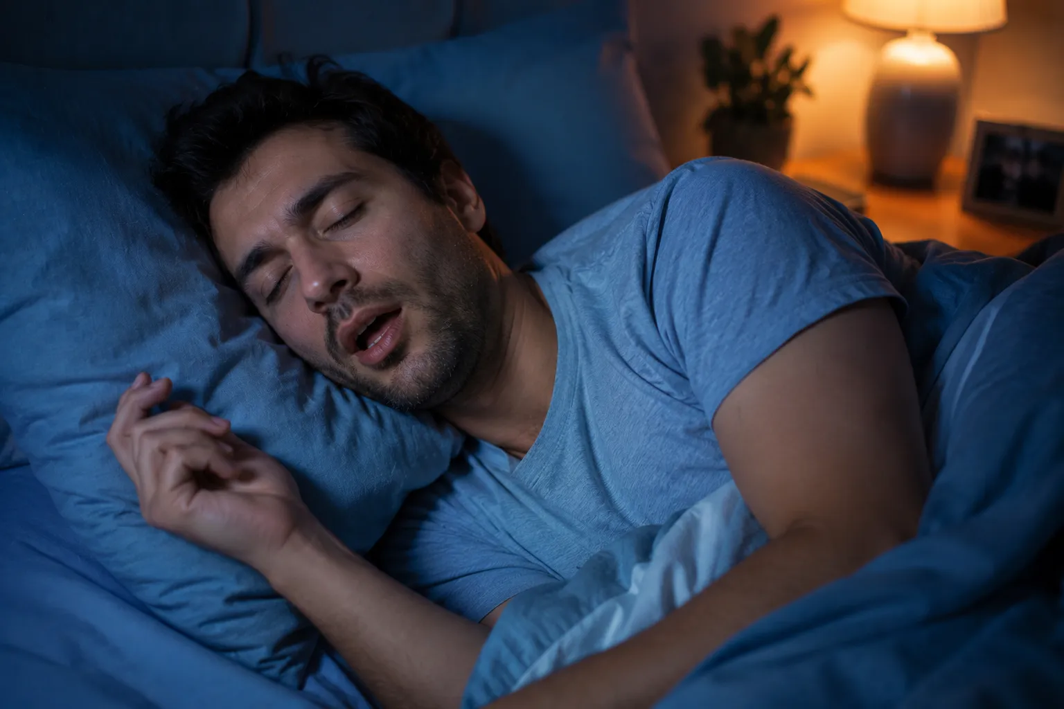 Persona hablando mientras duerme en la cama.