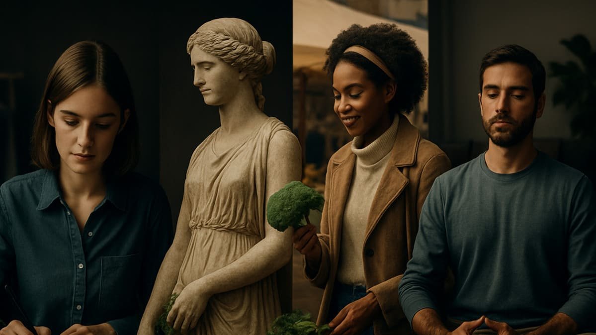 representacion visual de tendencias sociales antiguas en la vida moderna