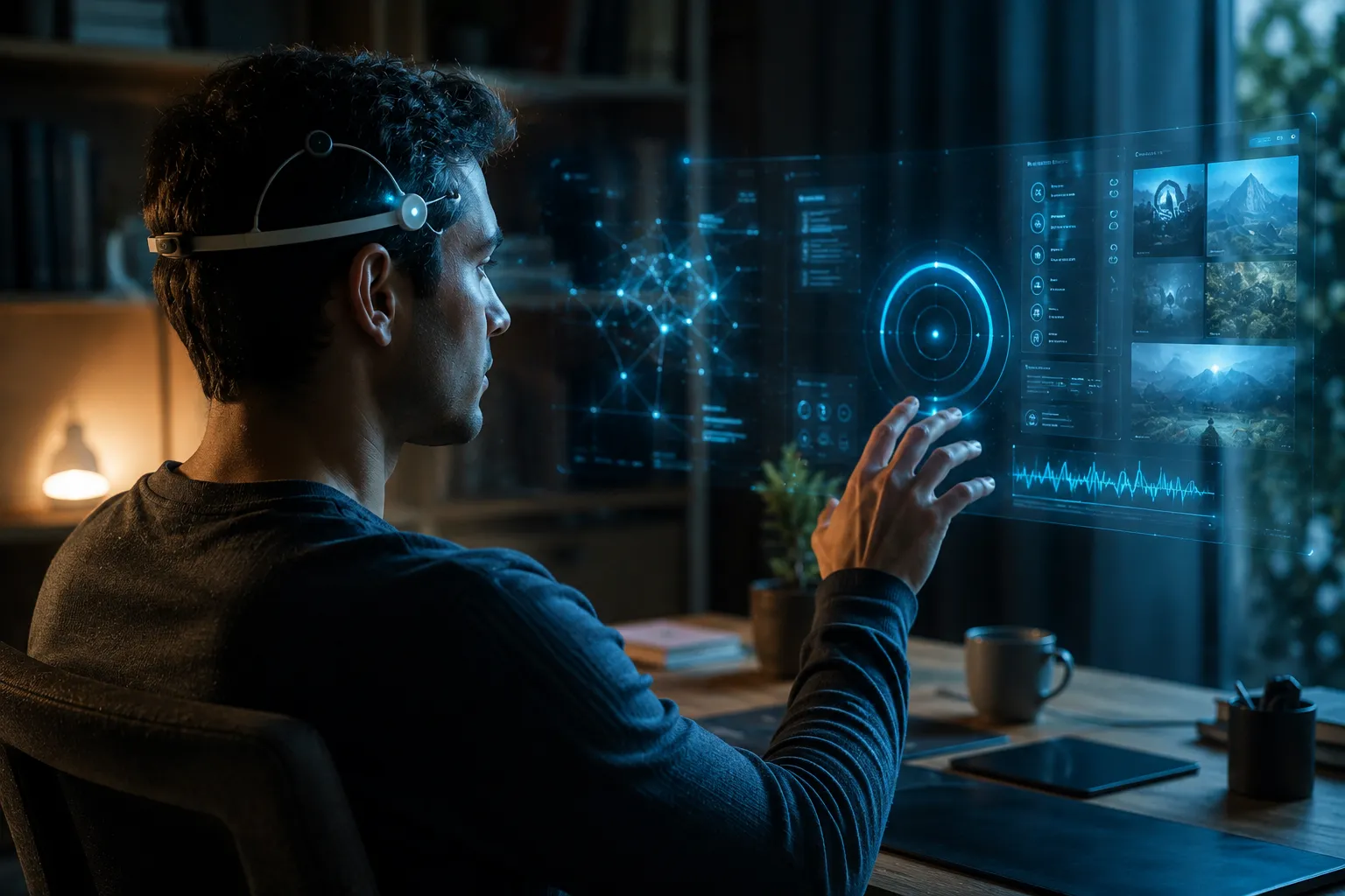 Persona controlando una computadora con la mente.