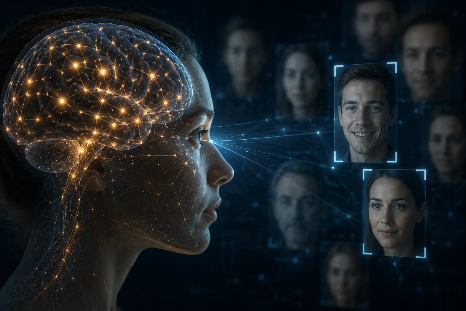 Cerebro humano destacando el reconocimiento facial