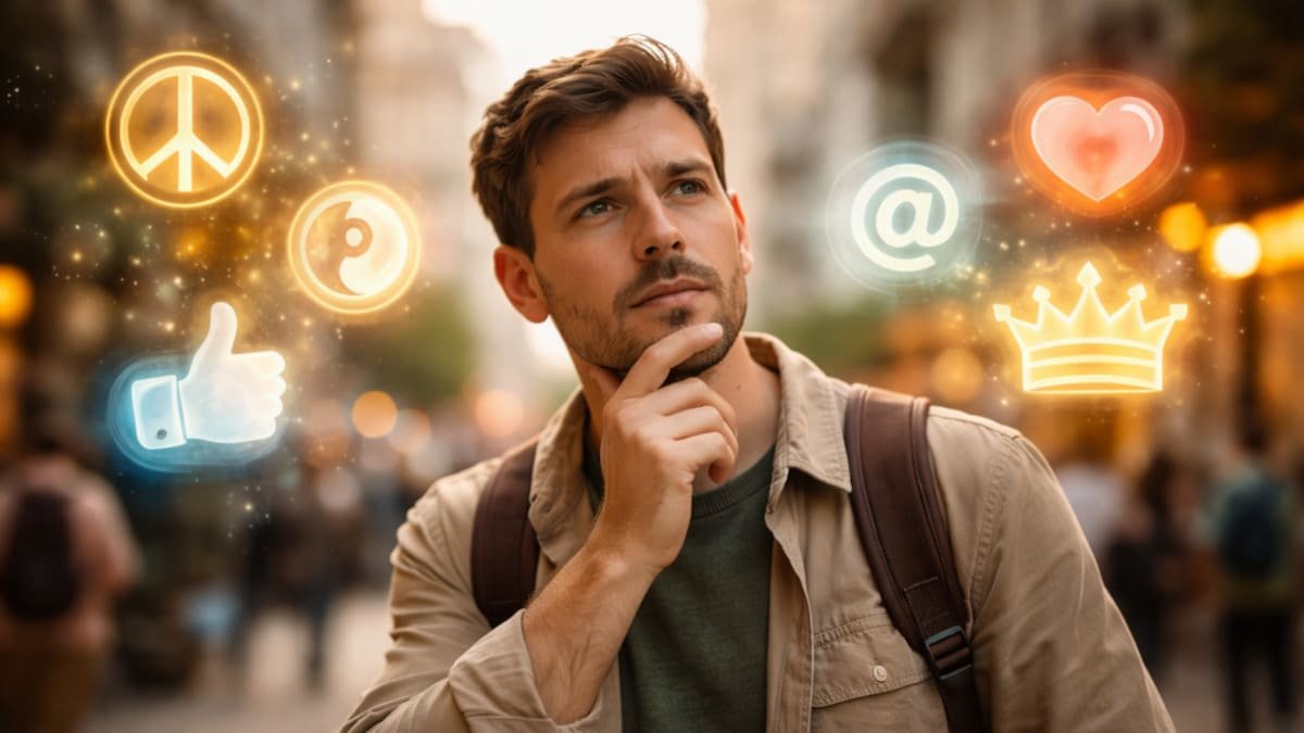 persona observando simbolos culturales cotidianos en un entorno urbano moderno