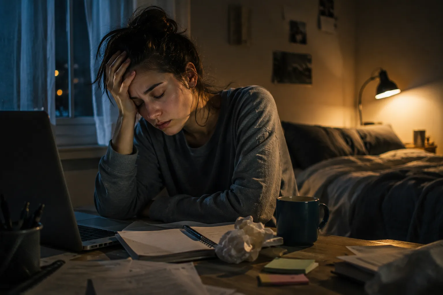 Persona cansada mostrando signos de sueño deficiente