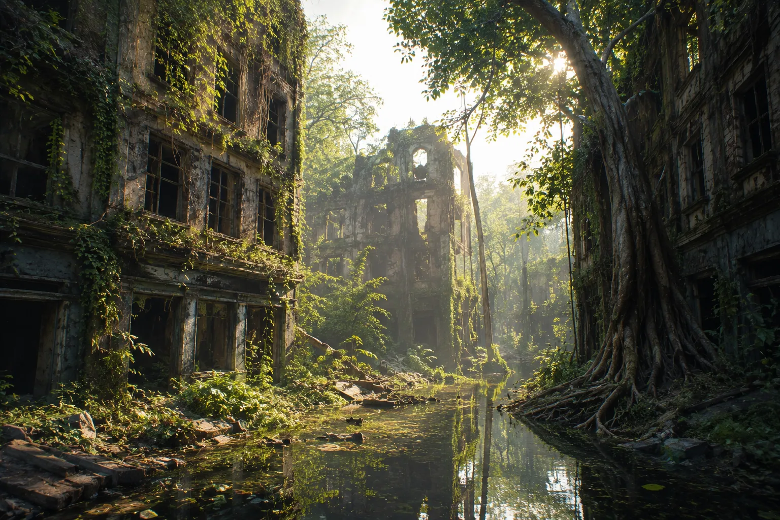 Ruinas urbanas abrazadas por la naturaleza