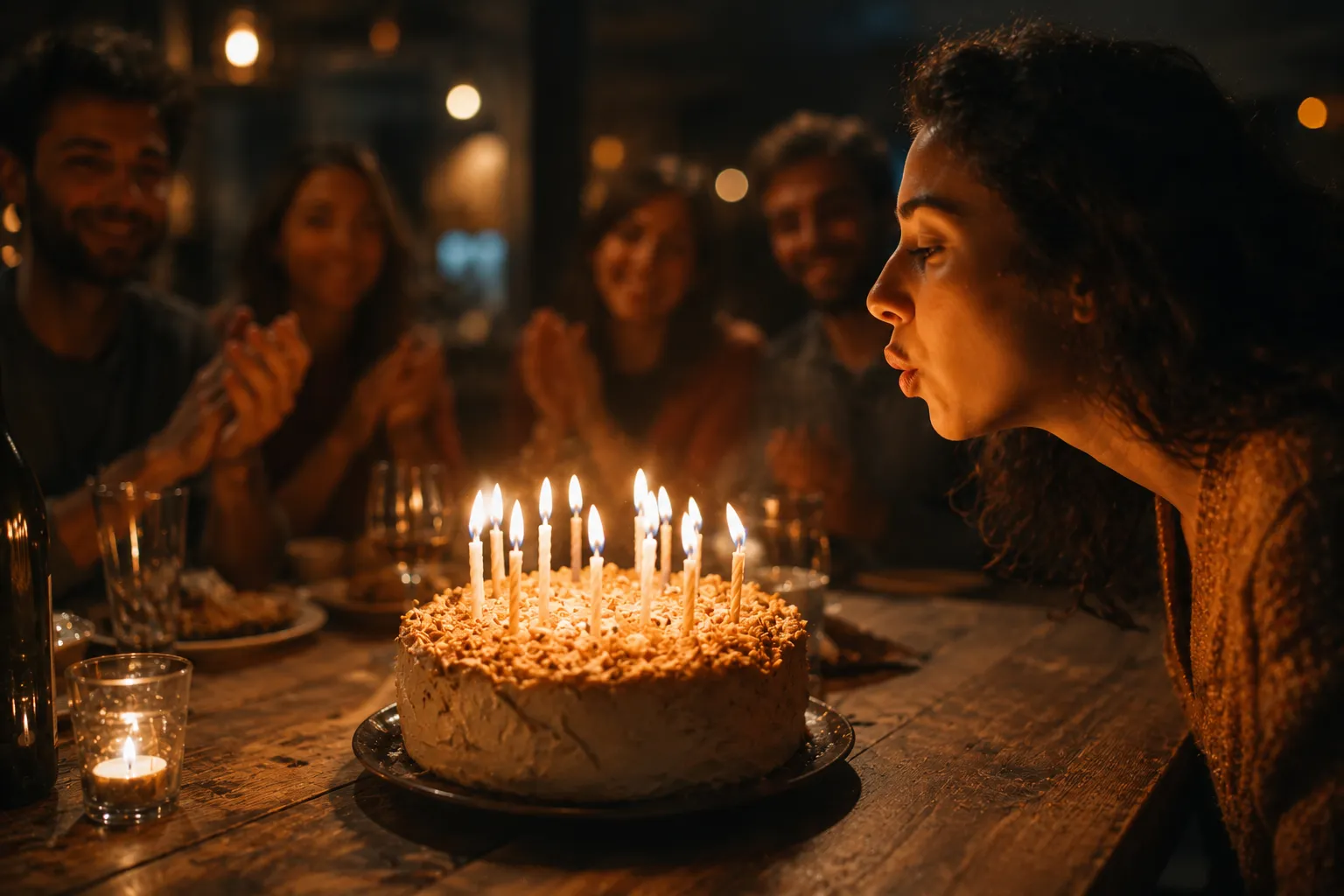 Celebración de cumpleaños con pastel y velas